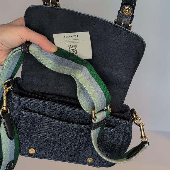 Coach Blue Denim Lucy Crossbody with Striped Strap C8583 - Picture 8 of 9